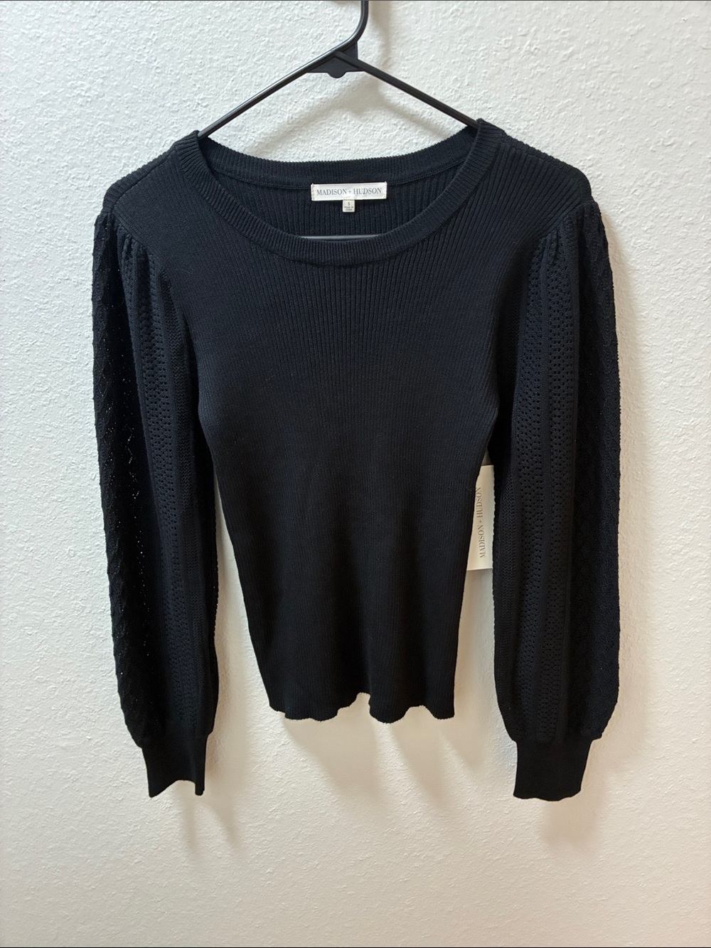 Black Puff Sleeve Knit Sweater